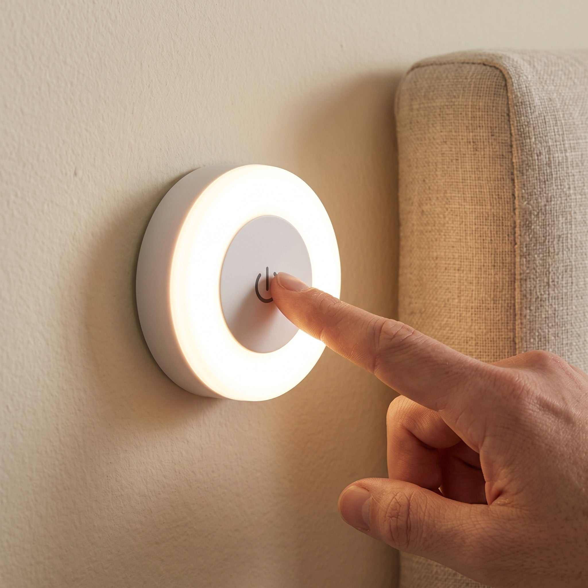 Close view of Little Glow touch centre, light ring and magnetic mounting plate